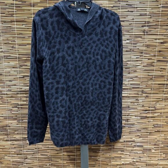 INC Mens Cashmere Blend Animal Print Hooded Sweater Size L - Picture 2 of 3